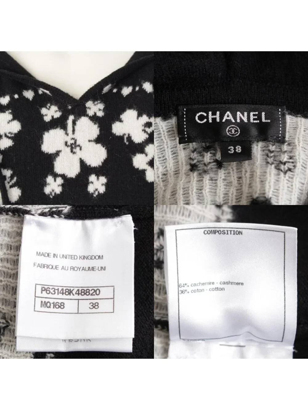 Chanel Cashmere Cotton CC Logo Clover Hoodie Knit Vest Top Black White 38